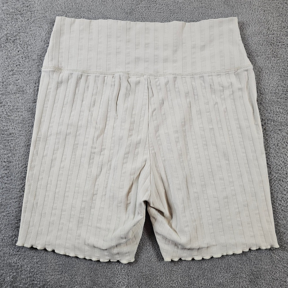 OFFLINE by Aerie Ribbed Bike Shorts XL‎ Beige High Waisted Lettuce Hem 7 Inseam
